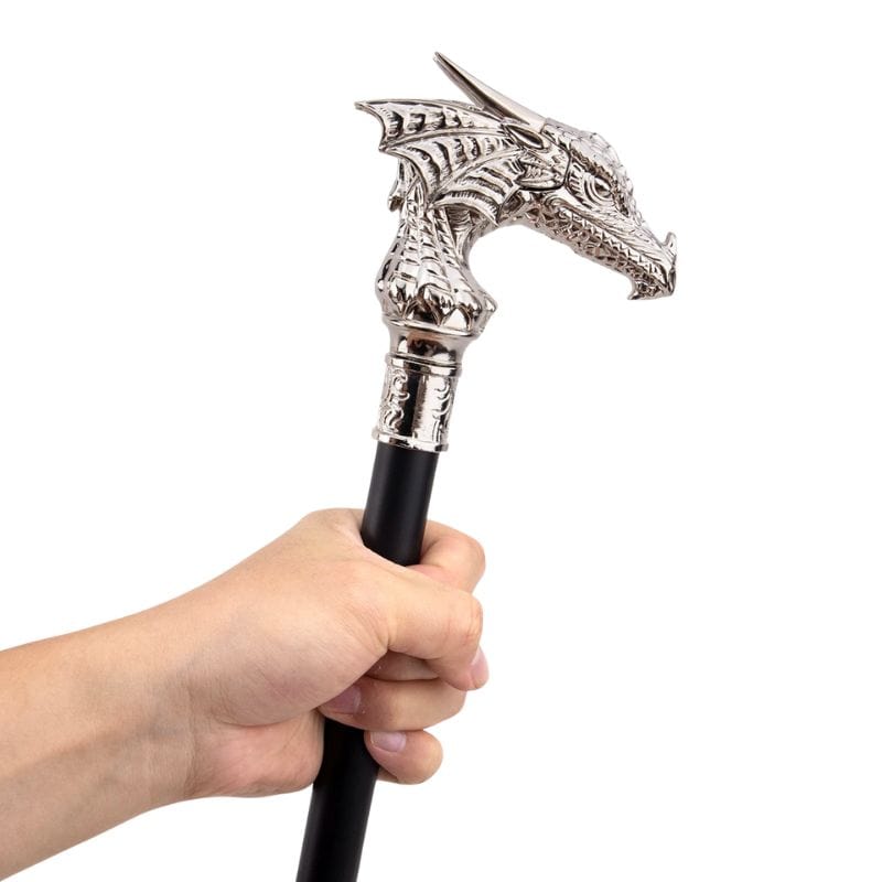 Canne Pommeau Dragon en Argent