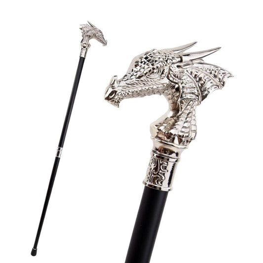 Canne Pommeau Dragon en Argent